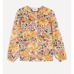 ba&sh Doddy Floral Print Cotton Blouse Small Yellow Boho Parisian Cottage Bloom